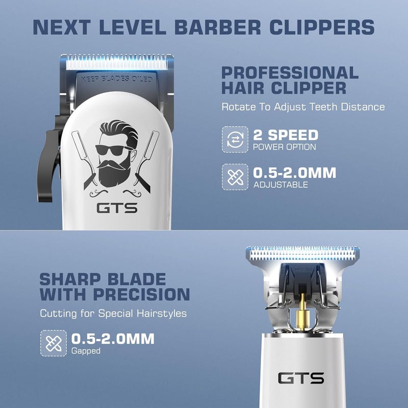 GTS PRO مقصات شعر GTSPro للرجال، مجموعة مقصات ومشذب، مقصات حلاق، مشذب شعر كهربائي مع صندوق، هدايا للرجال باللون الأبيض - Image 2
